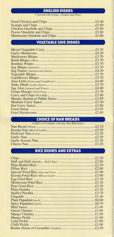 Menu of Simla Balti Indian Takeaway in Nelson