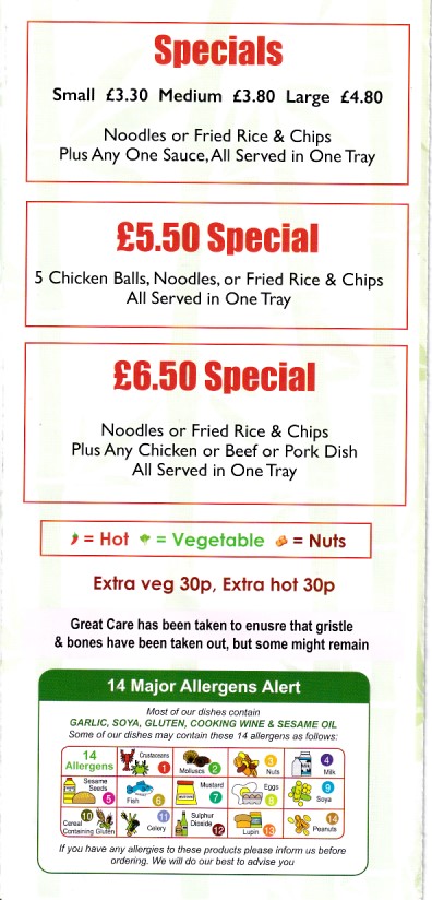 Menu of Tien Tien Chinese Takeaway in Treharris