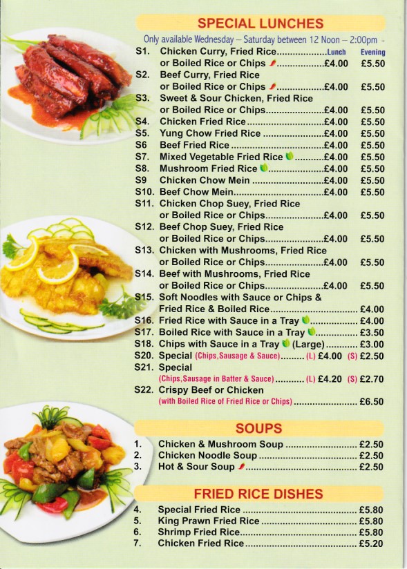 Menu of Ho Wah Chinese Takeaway in Merthyr Tydfil